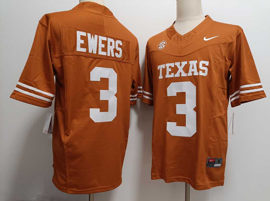 Mens Texas Longhorns #3 Quinn Ewers Orange FUSE College Stitched Jersey->texas longhorns->NCAA Jersey